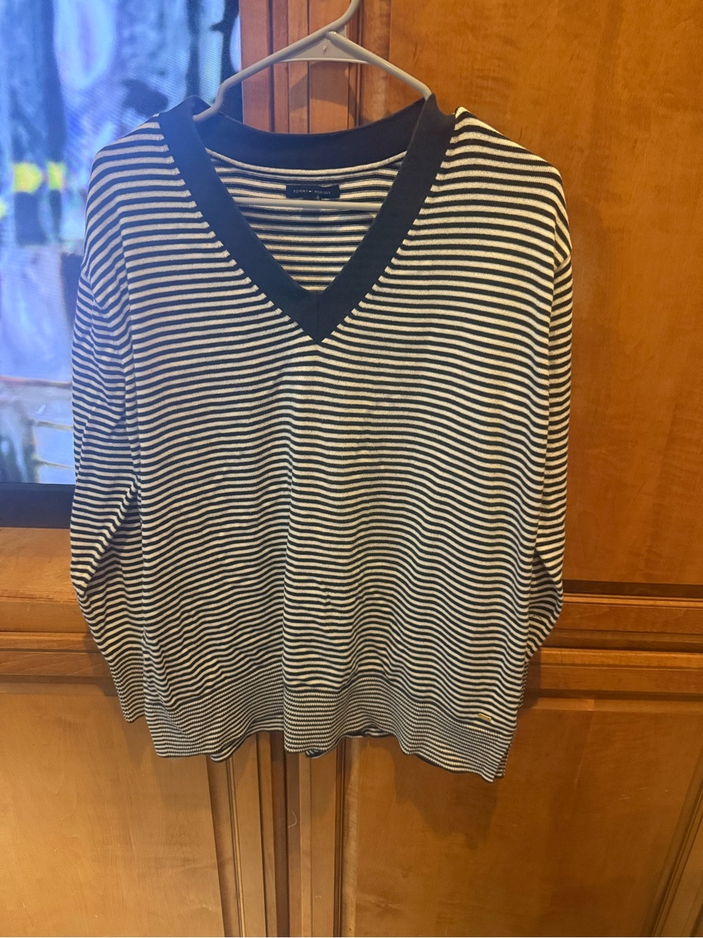 Tommy Hilfiger Striped V-Neck Women’s long sleeve top- Navy & White